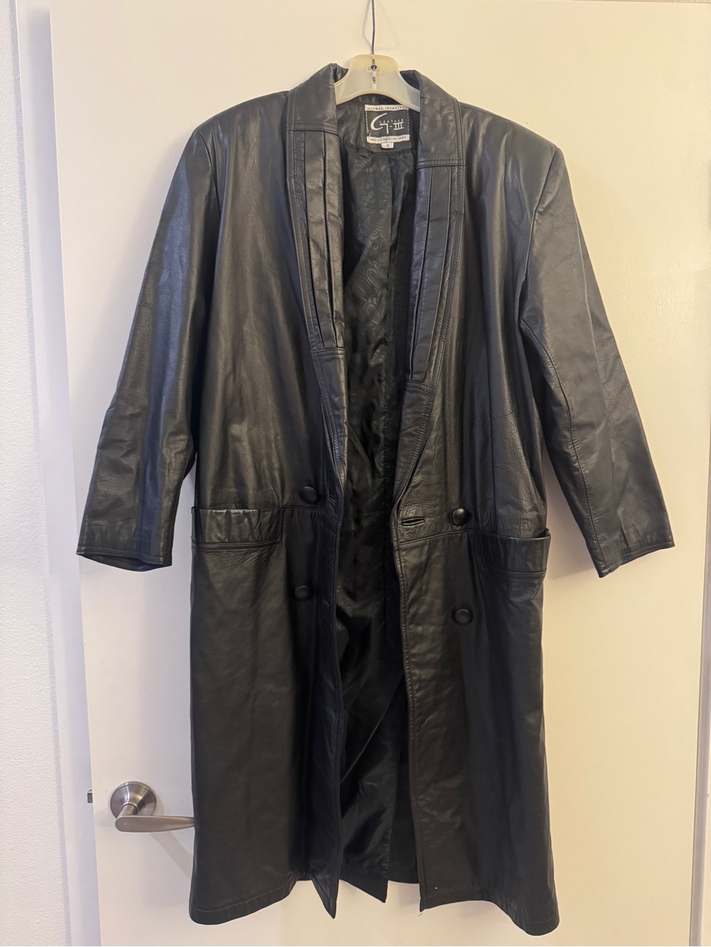 Vintage Black Leather Long Coat